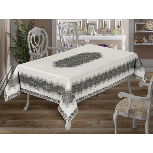 A Rectangular Tablecloth With Lace On 4 Sides, Digitally Printed
