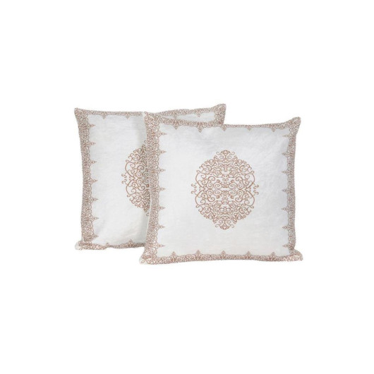 Two-Piece Cushion Cover In Velvet Fabric With An Ottoman Design, Cream