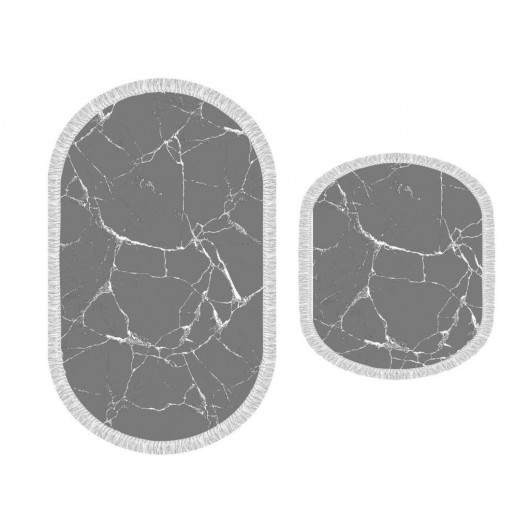 2-Piece Oval Cracked Bath Mat/Rug Set In Grey-White
