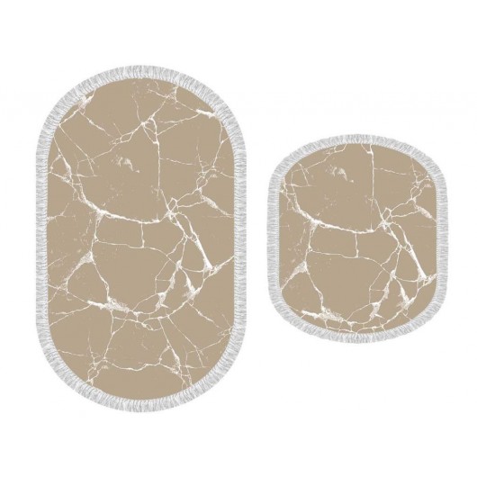 Oval Carpet, Two Pieces, Brown And White