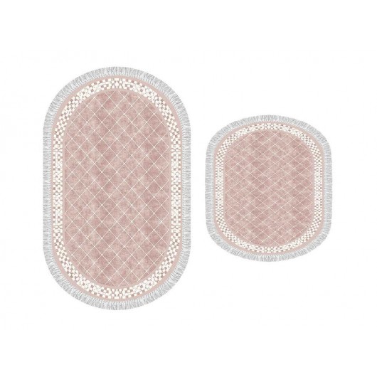 2-Piece Oval Bath Mat Set, Dama Powder/Light Pink