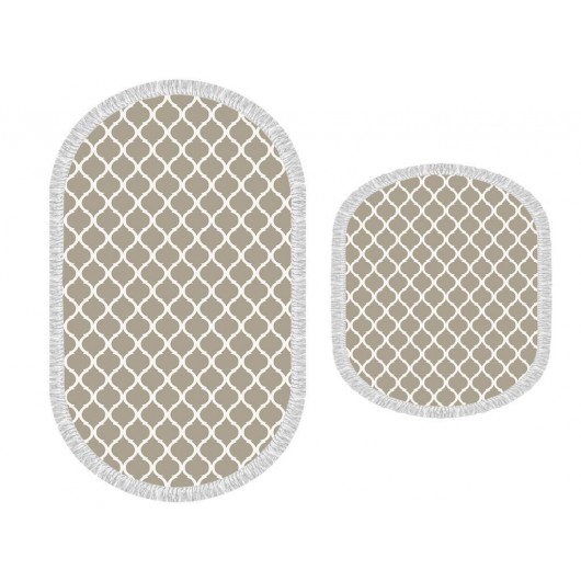 Embroidered Cappuccino 2-Piece Oval Bath Mat/Rug Set