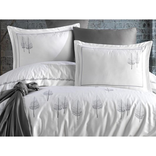 Double Duvet Cover Set, Made Of Cotton Satin, Embroidered In White, Pamira