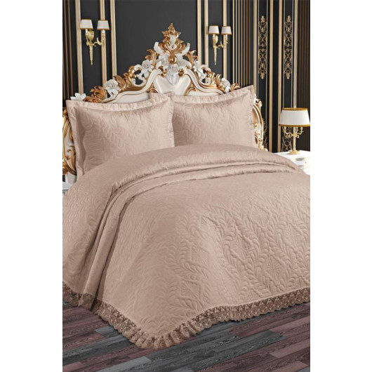 Lace Quilted Ultrasonic Double Bedspread Beige