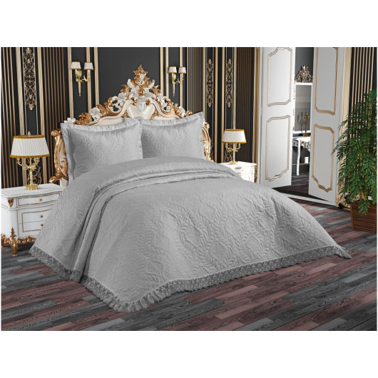 Lace Quilted Ultrasonic Double Bedspread Gray