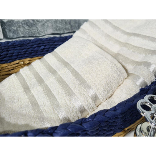 Plain 100% Cotton Jacquard 2 Pcs Towel Set Cream