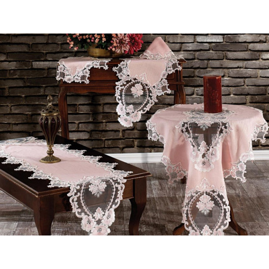 Tablecloth Set For The Living Room, 5 Pieces, Beige