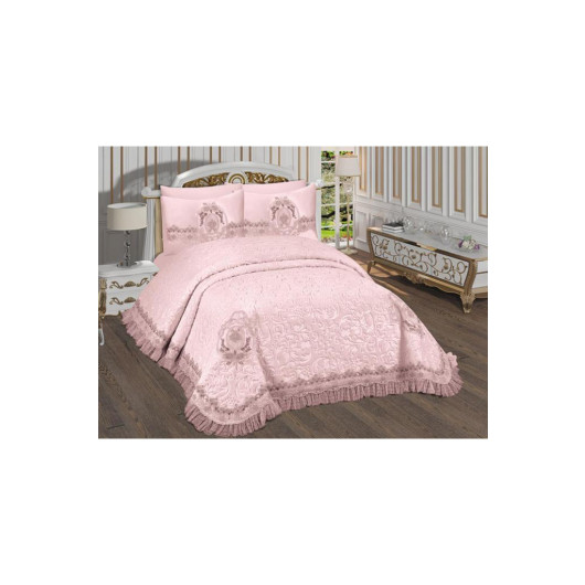 French Guipure Blanket Set, Powder/Light Pink Roma