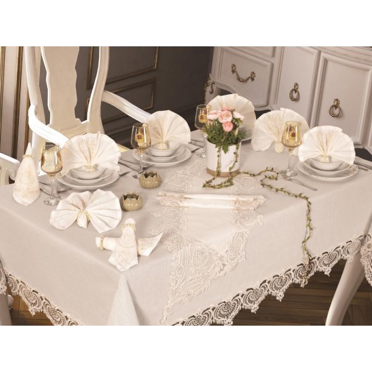 26-Piece Table Cover/Cover, Rose Heart Cream