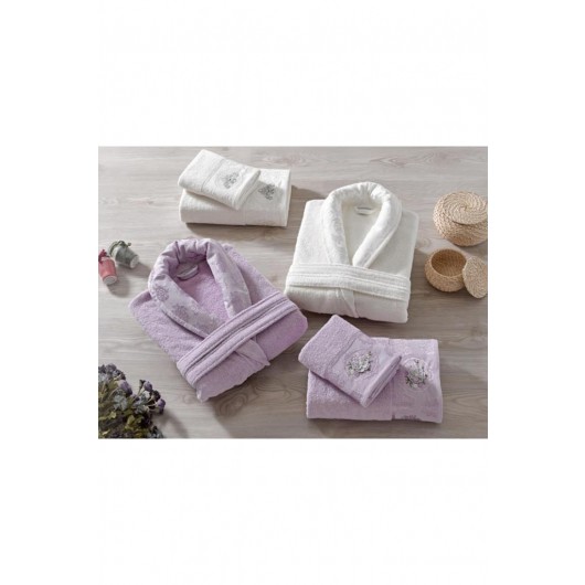 Lilac-Cream Jacquard Family Robe/Bathrobe Set By Rosel Bukle