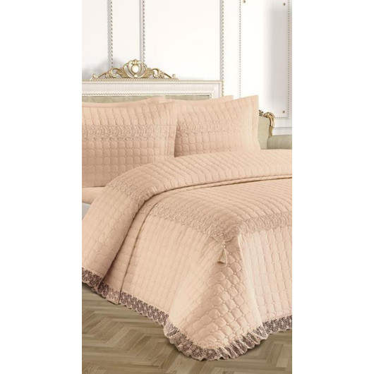 Roza Beige Quilted Double Bed Cover