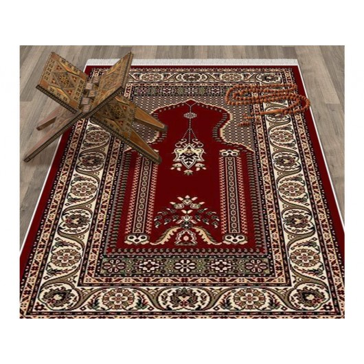 Velvet Prayer Rug, Claret Red/Burgundy Color Safa