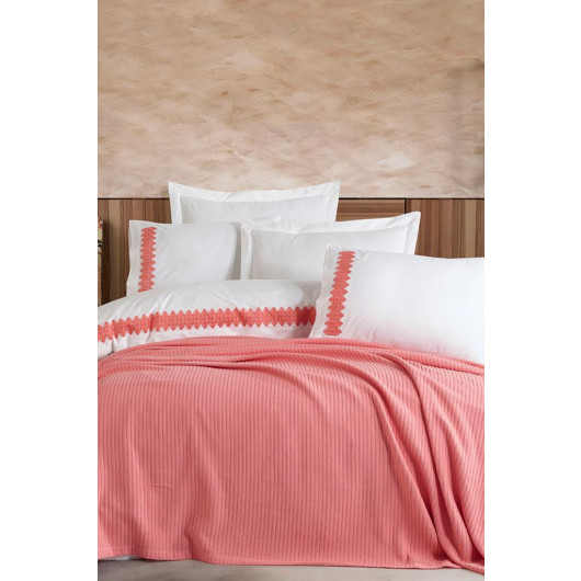Double Duvet Cover Set With Pique In Powder/Light Pink Scarlet