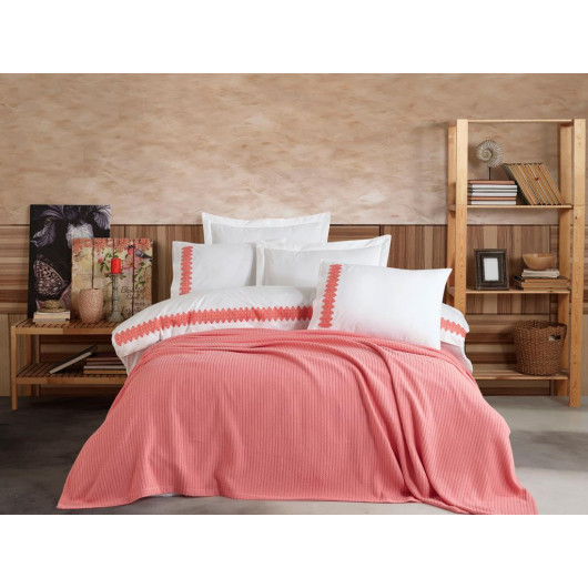 Double Duvet Cover Set With Pique In Powder/Light Pink Scarlet