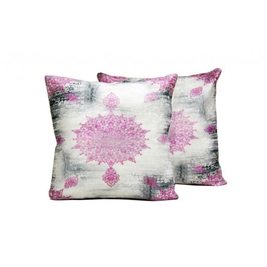 Two-Piece Cushion Cover Of Velvet Fabric, Cream-Purple Seraphine