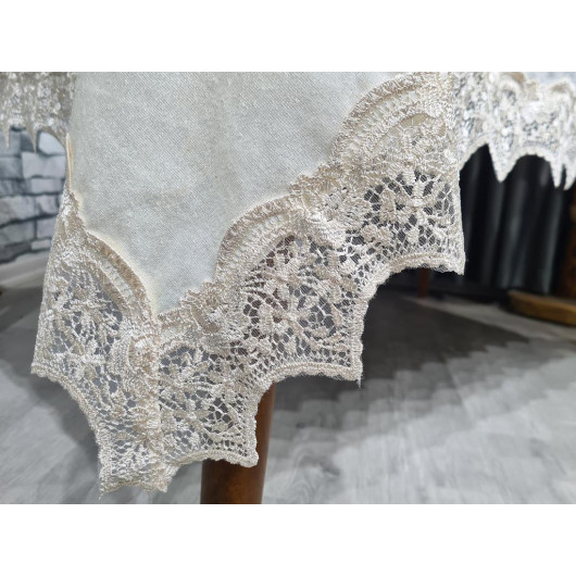 Seren Lacy Velvet Single Table Cloth Cream Cappucino