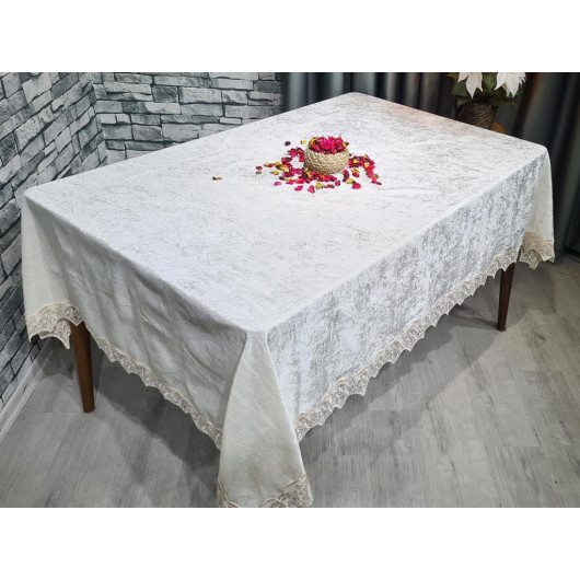 Seren Lacy Velvet Single Table Cloth Cream Cappucino