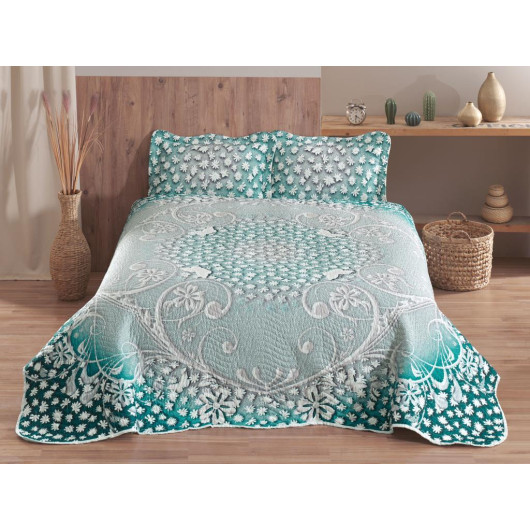 Shine Printed Quilted Double Bedspread Green