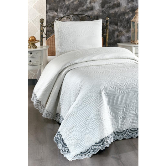 Smirna Lace Quilted Single Bedspread Cream