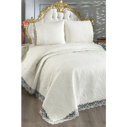 Smirna Lace Quilted Ultrasonic Double Bedspread Cream