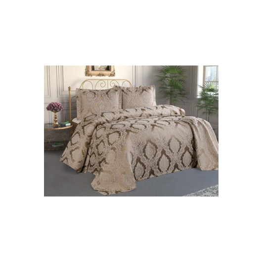 مفرش سرير جاكار مفرد من قطعتين  اللون كابتشينو