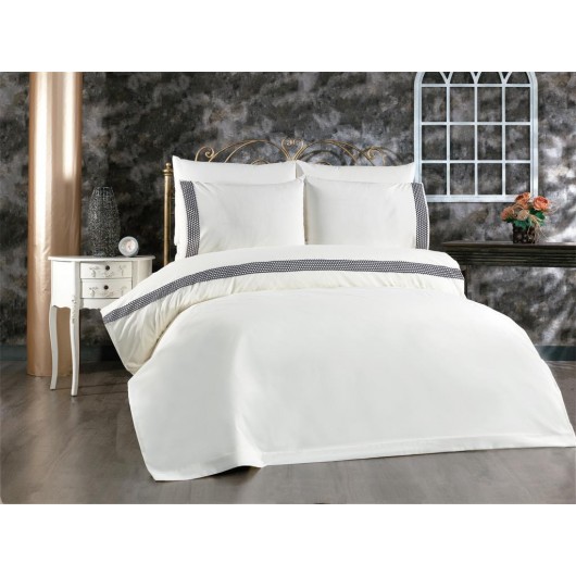 Tomira 6-Piece Lace Double Duvet Cover Set Cream-Anthracite