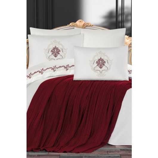 Double Duvet Cover Set With Blanket Burgundy