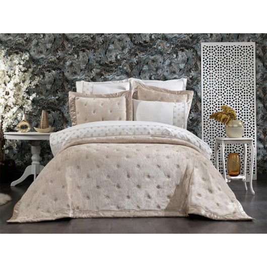 Luxurious Embroidered 9 Piece Bedding Set Cappuccino Valeria