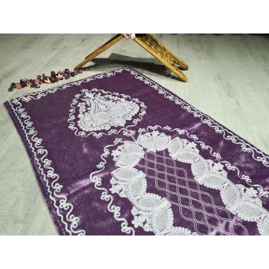 Verna Lilac Embroidered Plush Prayer Rug