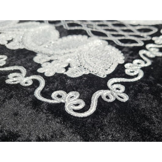 Verna Black Embroidered Plush Prayer Rug