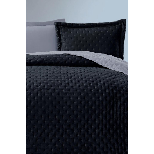 Washed Soft Double Sided Double Bedspread Black