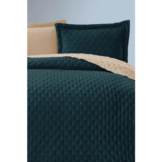 Washed Soft Double Sided Double Bedspread Green