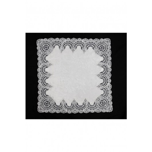 Tablecloth/Table Cover Of Velvet Fabric/Velour, Silver-Cream Color Yasemin