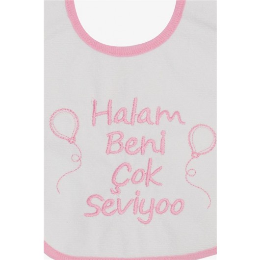 Baby Feeding Bib Embroidered Text Balloon Printed White