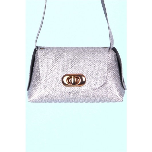 Kids Chain Glittery Mini Shoulder Bag Silver
