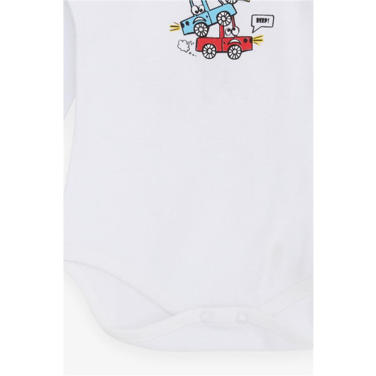 Baby Boy Snap Fastener Body Car Printed White (9 Months-3 Years)