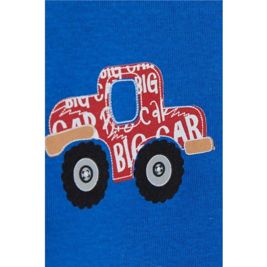 Baby Boy Snap Fastener Body Car Printed Saxe Blue (9 Months-3 Years)