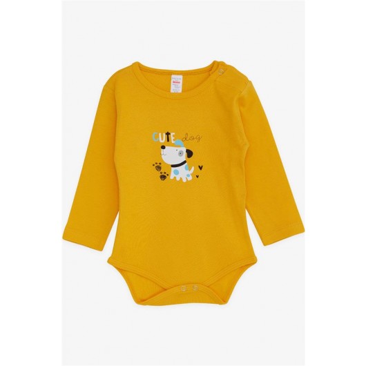 Baby Boy Snap Snap Body Puppy Printed Mustard Yellow (9 Months-3 Years)