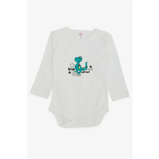 Baby Boy Snap Snap Body Cute Dinosaur Printed White (9 Months-3 Years)