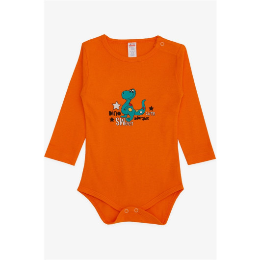 Baby Boy Snap Snap Body Cute Dinosaur Printed Orange (9 Months-3 Years)