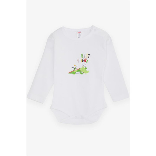Baby Boy Snap Snap Body Crocodile Printed White (9 Months-3 Years)
