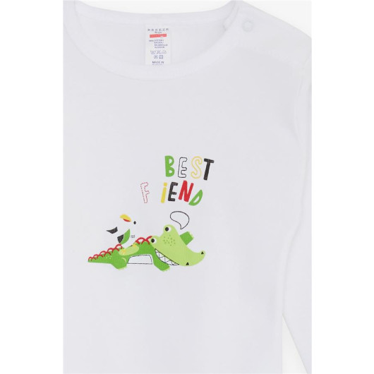 Baby Boy Snap Snap Body Crocodile Printed White (9 Months-3 Years)