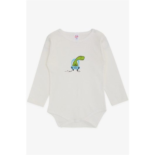 Baby Boy Snap Zipper Body Dinosaur Printed Ecru (9 Months-3 Years)