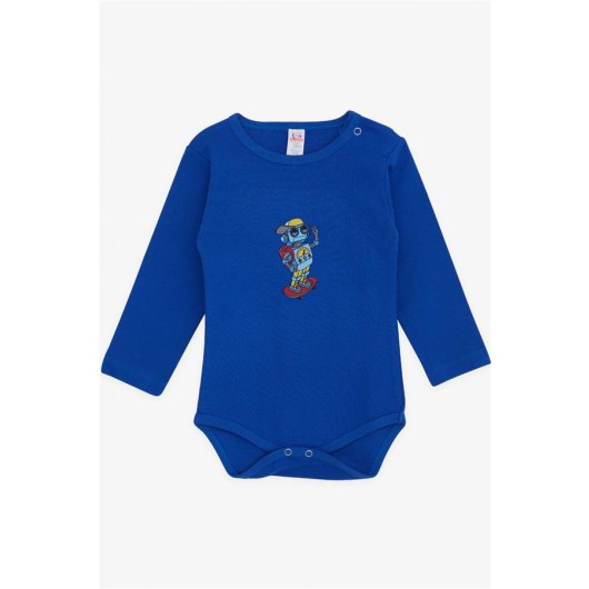 Baby Boy Snap Snap Body Skateboarder Robot Printed Sax Blue (9 Months-3 Years)