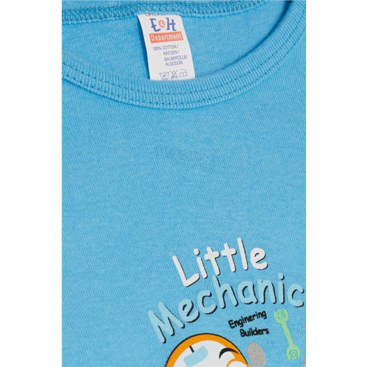 Baby Boy Snap Zipper Body Small Repairman Printed Blue (9 Months-3 Years)