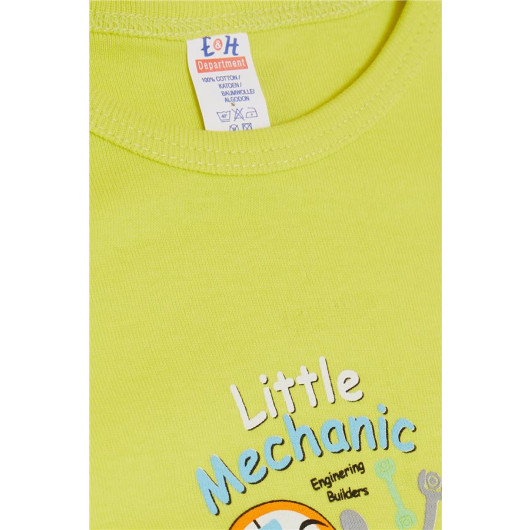 Baby Boy Snap Zipper Body Small Repairman Printed Neon Yellow (9 Months-3 Years)