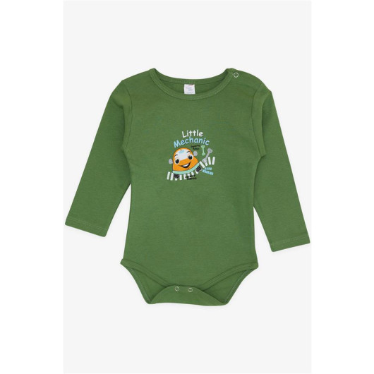 افرول بادي للاولاد حديثي الولادة بازرار كبس مزين برسمات لون اخضر نعناعي (9 أشهر - 3 سنوات)