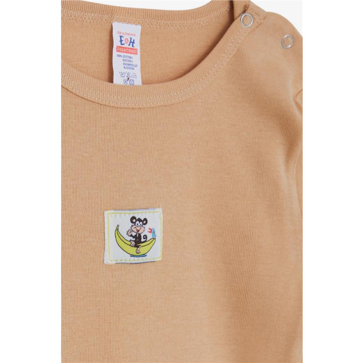 Baby Boy Snap Zipper Body Monkey Printed Light Brown (9 Months-3 Years)