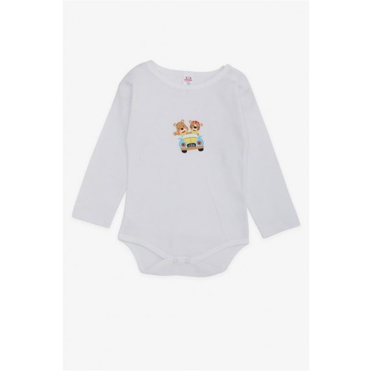Baby Boy Snap Zipper Body Driver Animal Printed White (9 Months-3 Years)