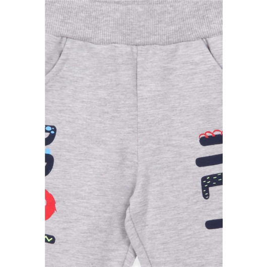 Baby Boy Sweatpants Printed Pocket Gray Melange (9 Months-3 Years)